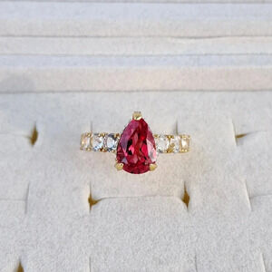 Padparadscha Sapphire and White Topaz Ring